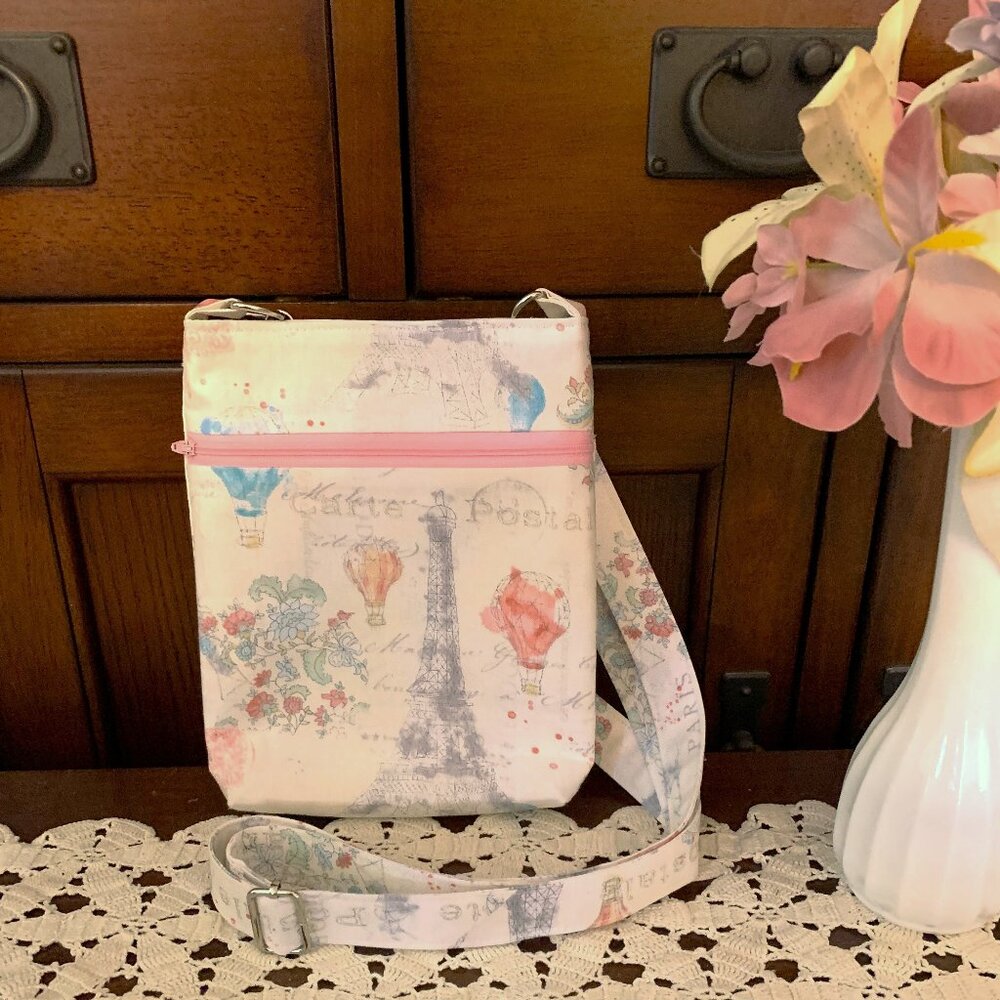 Handmade Pastel Cotton Crossbody Bag with Lining and Magnetic Snap Closure